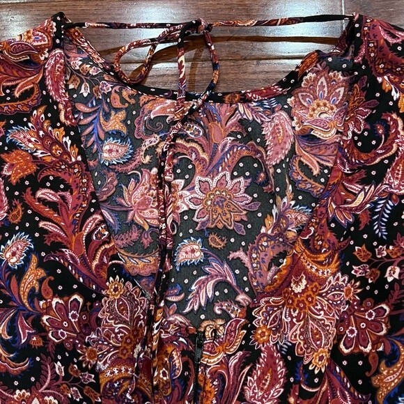 Long split sleeve rust print dress size small - Picture 3 of 6